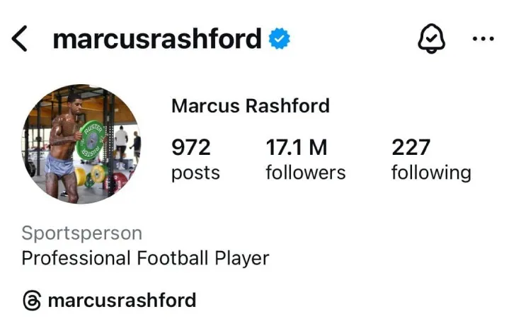 Rashford không còn để MU ở phần tiểu sử trên trang cá nhân