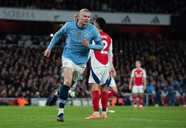 Haaland ghi bàn vào lưới Arsenal ở trận đấu hồi tháng 2, nhưng Arsenal thắng 5-1